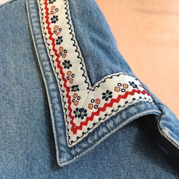 VTG 90s Floral Denim Embroidered Button Front Cottagecore Cardigan XL - Picture 6 of 16